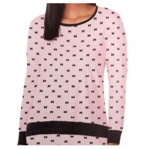 KATEโ SPADE Bow Print Pajama Top Pink Black Sz L Cozy Chic Loungewear Feminine